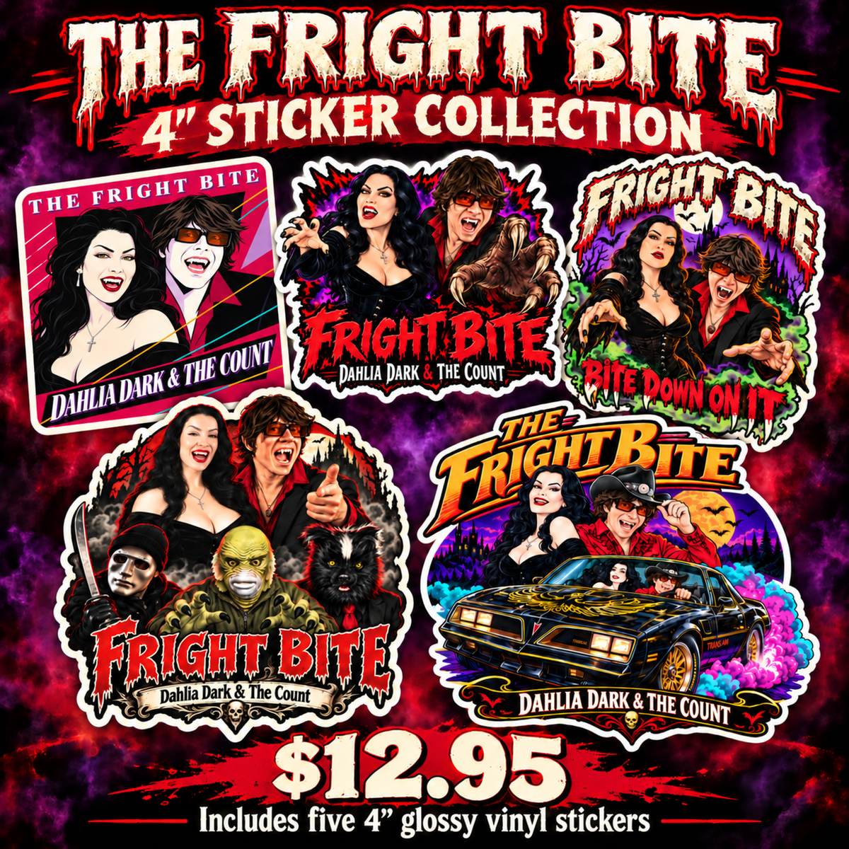 The Fright Bite 4" Glossy Vinyl Five Sticker Collection